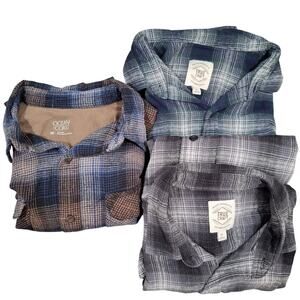 Lot of 3: Men's Cotton Flannel Shirts, M, Button Down, Long Sleeve, Blue, Gray